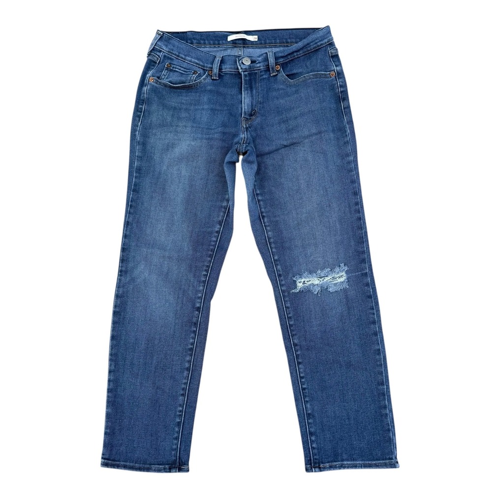 Levis Boyfriend Jeans Womens 28 Blue Distressed Mid Rise Straight Leg Denim Used